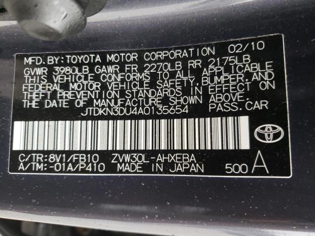 Photo 10 from auction – 2010 TOYOTA PRIUS with VIN JTDKN3DU4A0135654