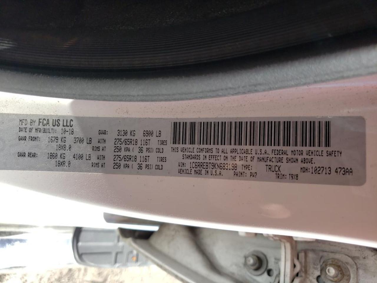 Photo 10 from auction – 2019 RAM 1500 BIG H with VIN 1C6RREBT9KN683198