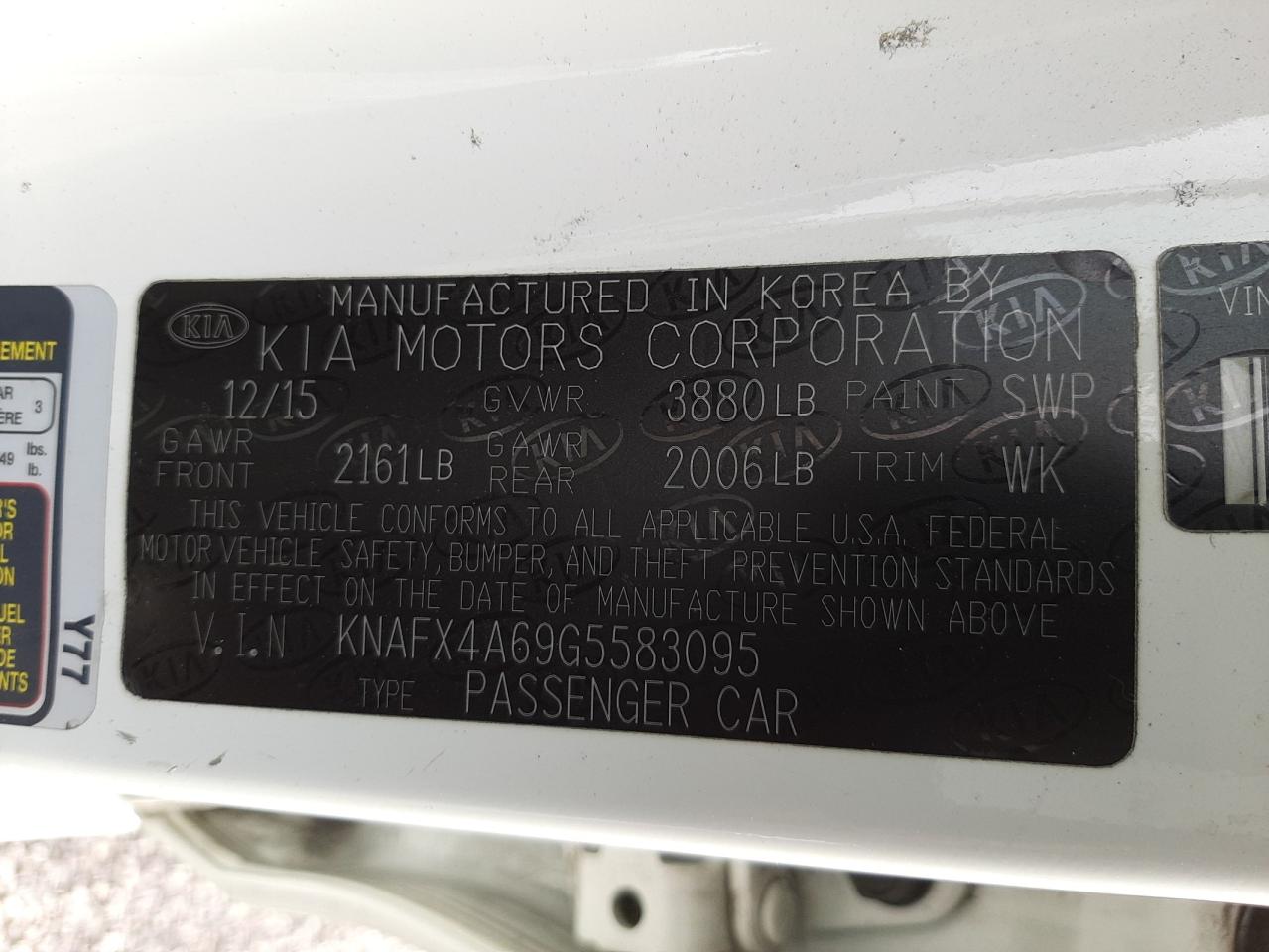 Photo 10 from auction – 2016 KIA FORTE LX with VIN KNAFX4A69G5583095