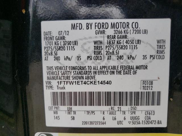 Photo 10 from auction – 2012 FORD F150 SUPER with VIN 1FTFW1ET4CKE14540
