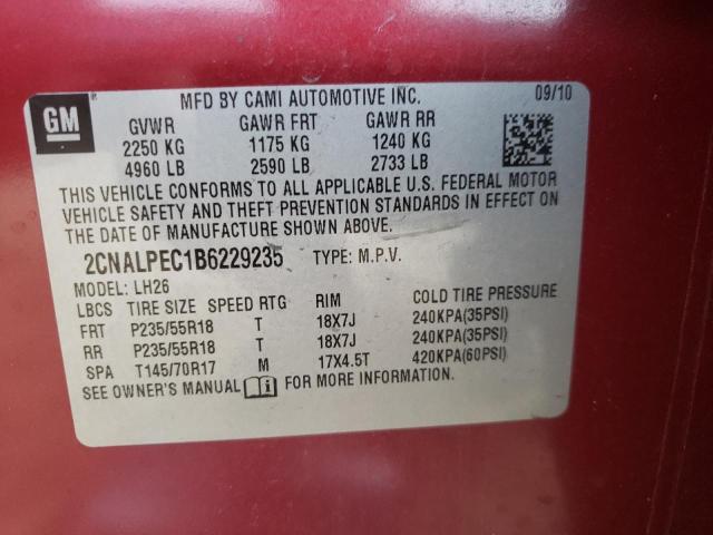 Photo 10 from auction – 2011 CHEVROLET EQUINOX LT with VIN 2CNALPEC1B6229235