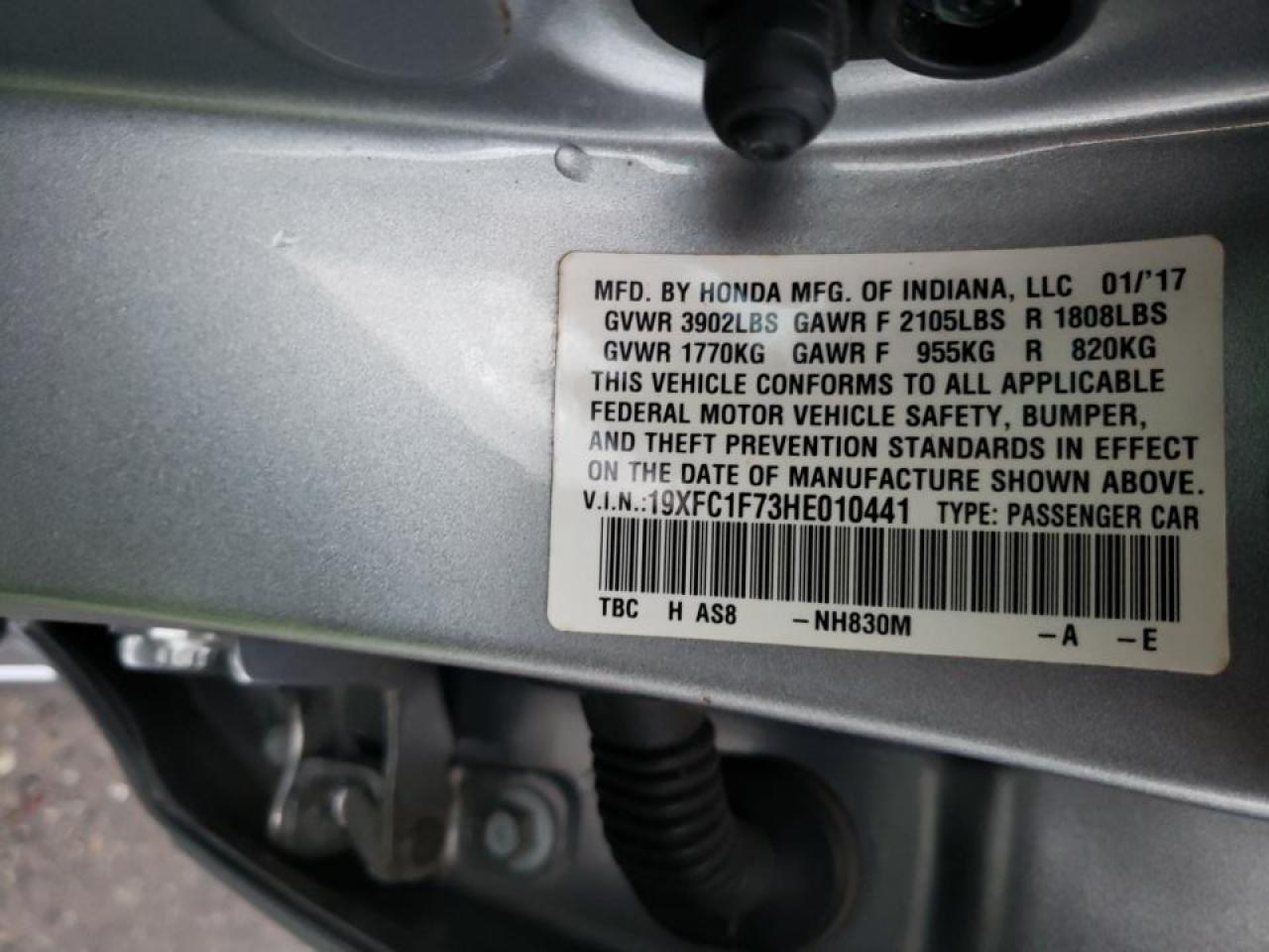 Photo 10 from auction – 2017 HONDA CIVIC EXL with VIN 19XFC1F73HE010441