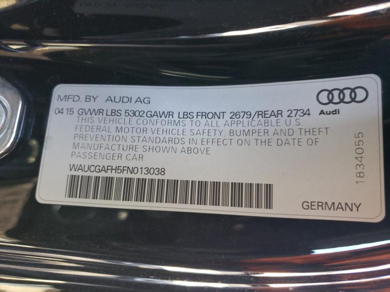Photo 10 from auction – 2015 AUDI S5 PREMIUM with VIN WAUCGAFH5FN013038