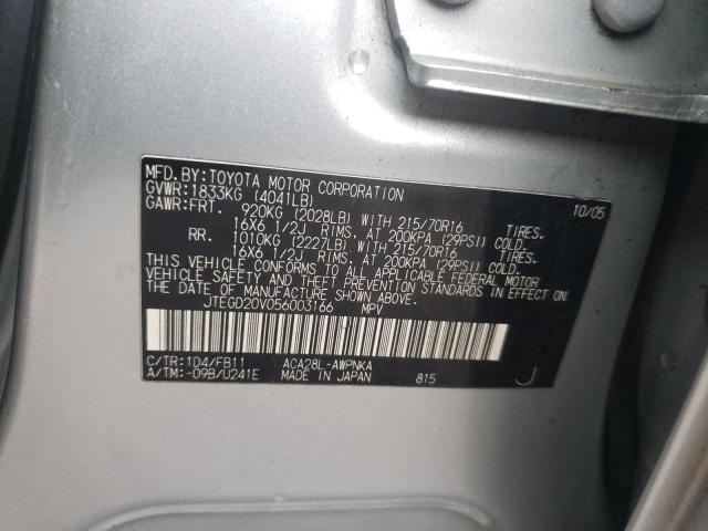 Photo 10 from auction – 2005 TOYOTA RAV4 with VIN JTEGD20V056003166