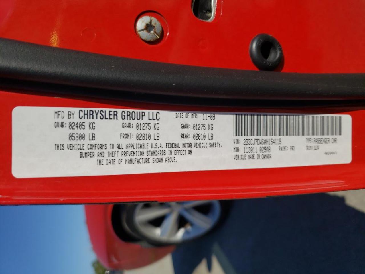 Photo 10 from auction – 2010 DODGE CHALLENGER with VIN 2B3CJ7DW6AH154115