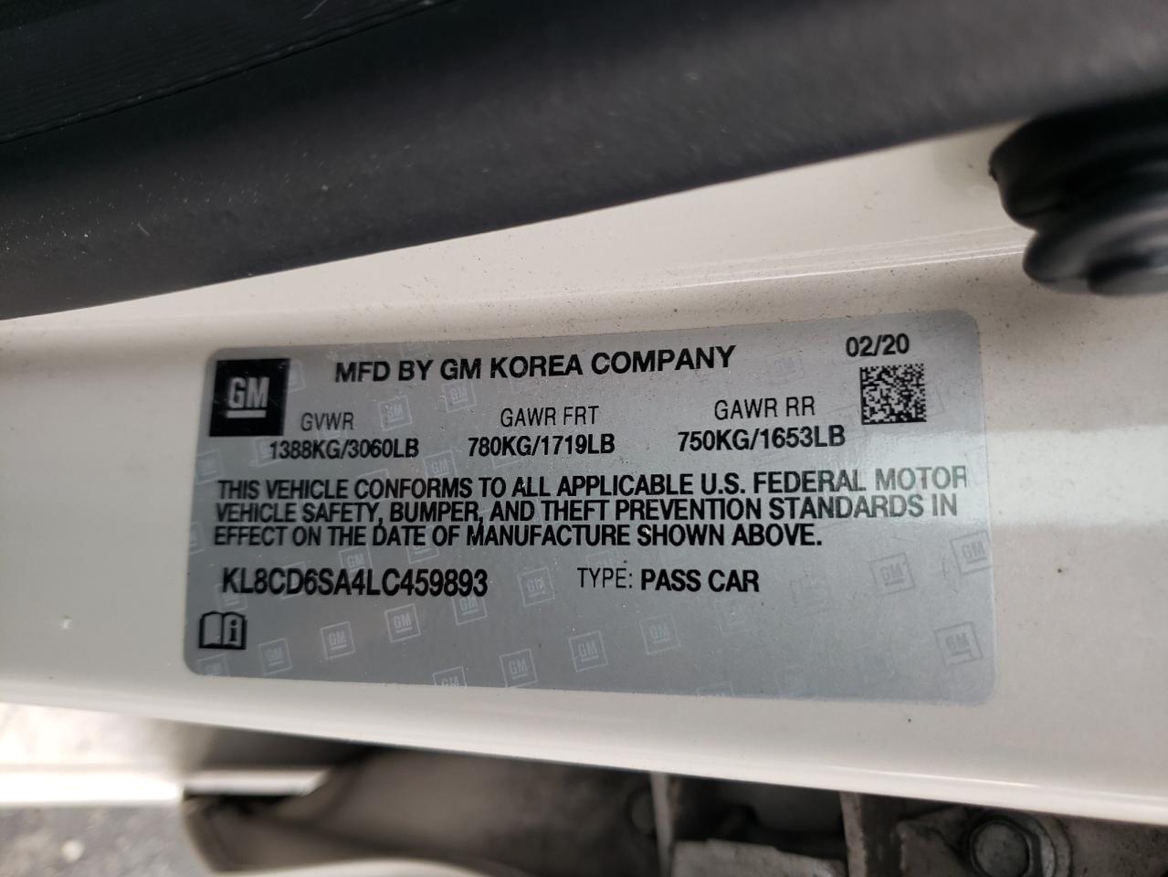 Photo 10 from auction – 2020 CHEVROLET SPARK 1LT with VIN KL8CD6SA4LC459893