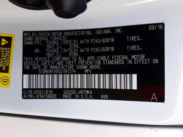 Photo 10 from auction – 2016 TOYOTA HIGHLANDER with VIN 5TDKKRFHXGS181314