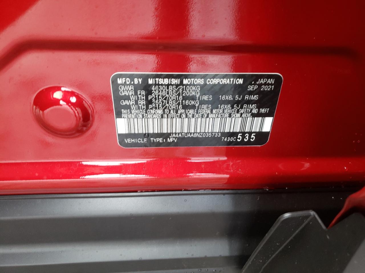 Photo 10 from auction – 2022 MITSUBISHI ECLIPSE CR with VIN JA4ATUAA8NZ035733