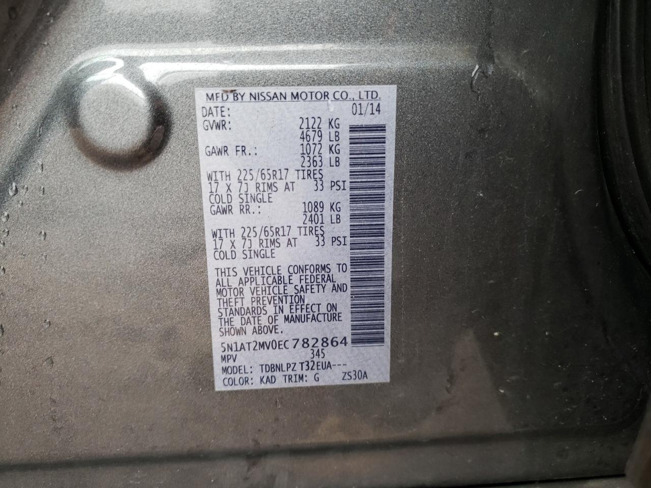 Photo 10 from auction – 2014 NISSAN ROGUE S with VIN 5N1AT2MV0EC782864