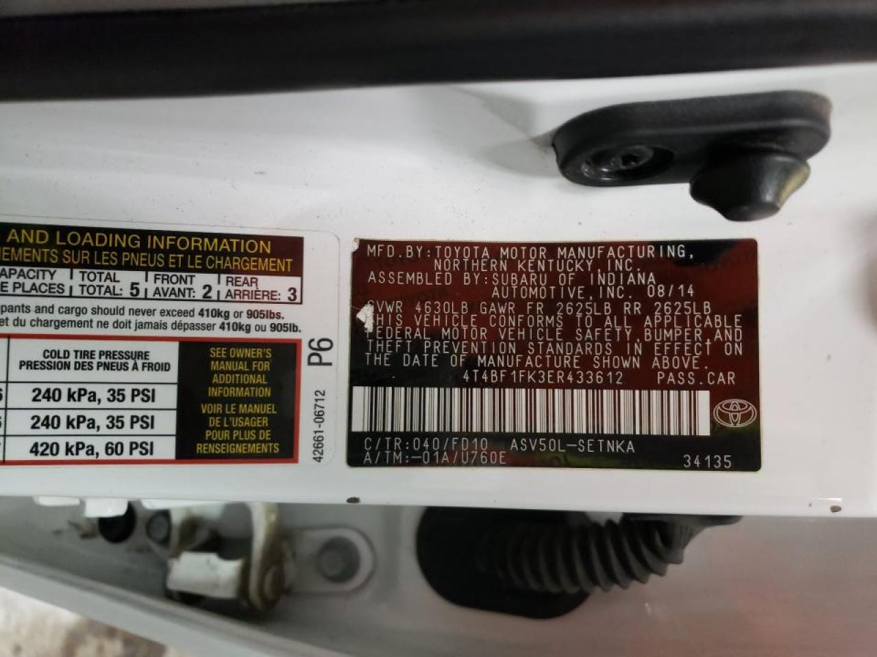Photo 10 from auction – 2014 TOYOTA CAMRY L with VIN 4T4BF1FK3ER433612
