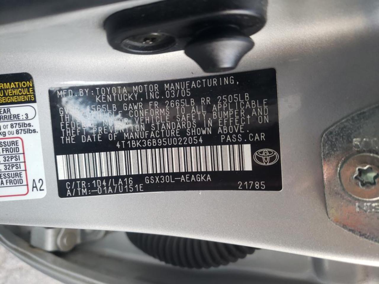 Photo 10 from auction – 2005 TOYOTA AVALON XL with VIN 4T1BK36B95U022054