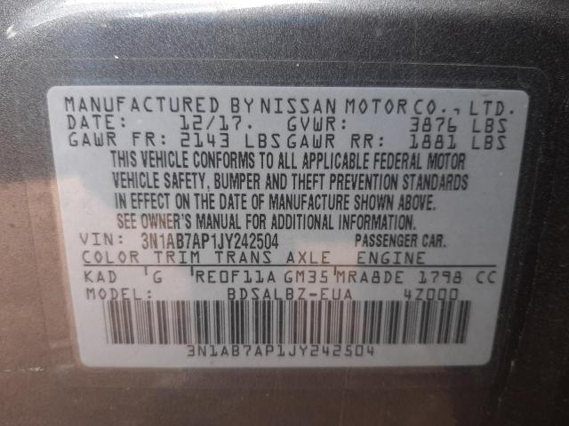 Photo 10 from auction – 2018 NISSAN SENTRA S with VIN 3N1AB7AP1JY242504