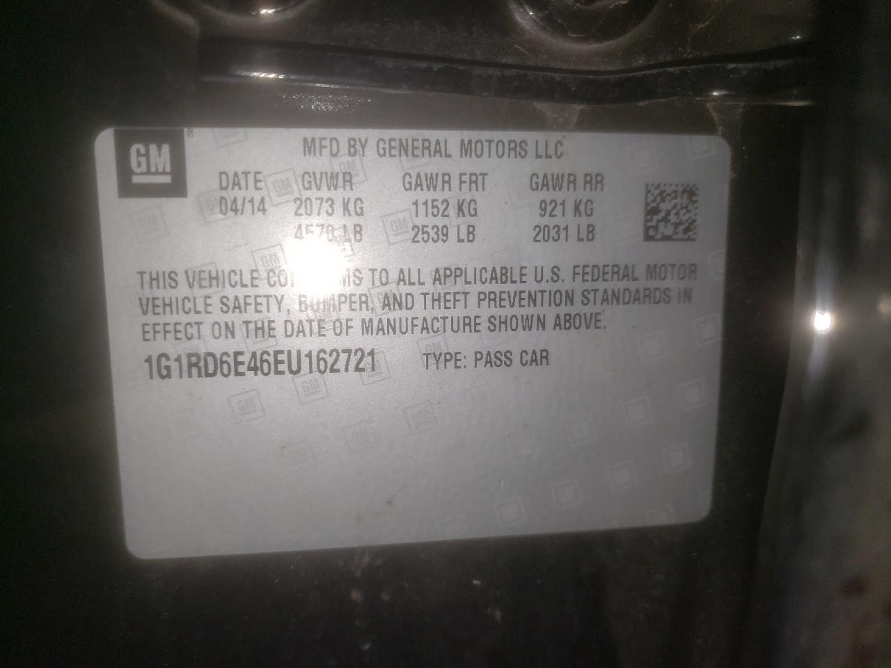 Photo 10 from auction – 2014 CHEVROLET VOLT with VIN 1G1RD6E46EU162721