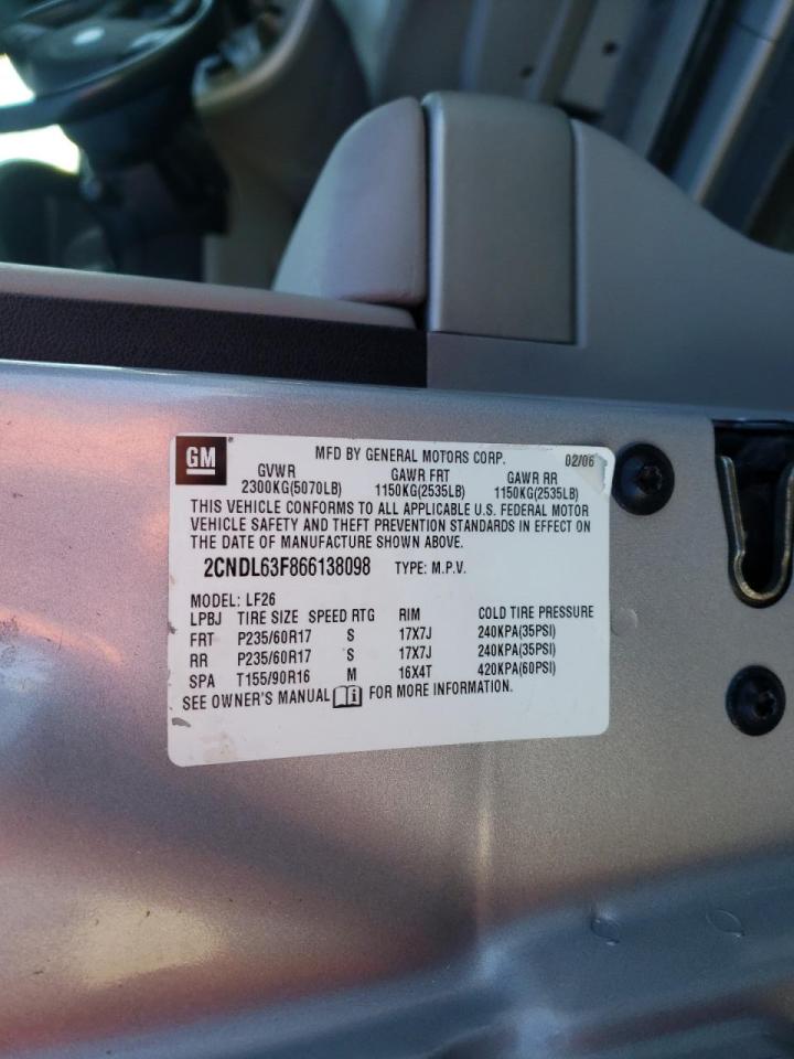 Photo 10 from auction – 2006 CHEVROLET EQUINOX LT with VIN 2CNDL63F866138098