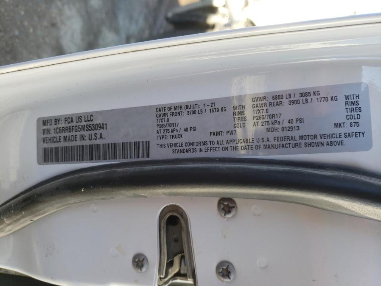 Photo 10 from auction – 2021 RAM 1500 CLASS with VIN 1C6RR6FG5MS530941