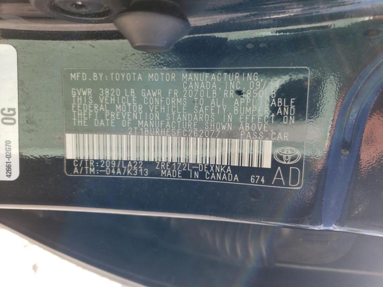 Photo 10 from auction – 2015 TOYOTA COROLLA L with VIN 2T1BURHE5FC262077