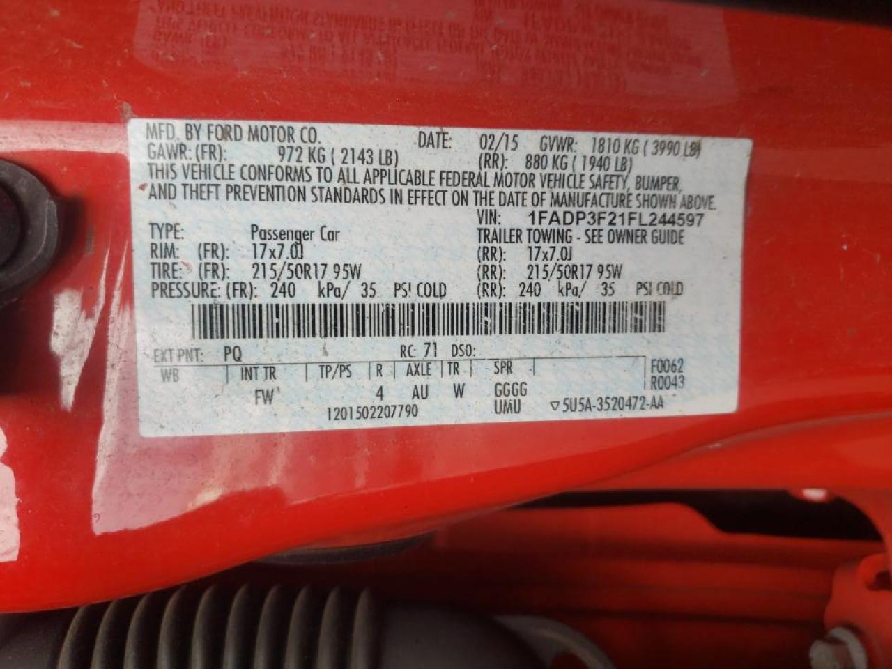 Photo 10 from auction – 2015 FORD FOCUS SE with VIN 1FADP3F21FL244597