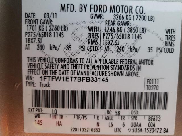 Photo 10 from auction – 2011 FORD F150 SUPER with VIN 1FTFW1ET7BFB33145