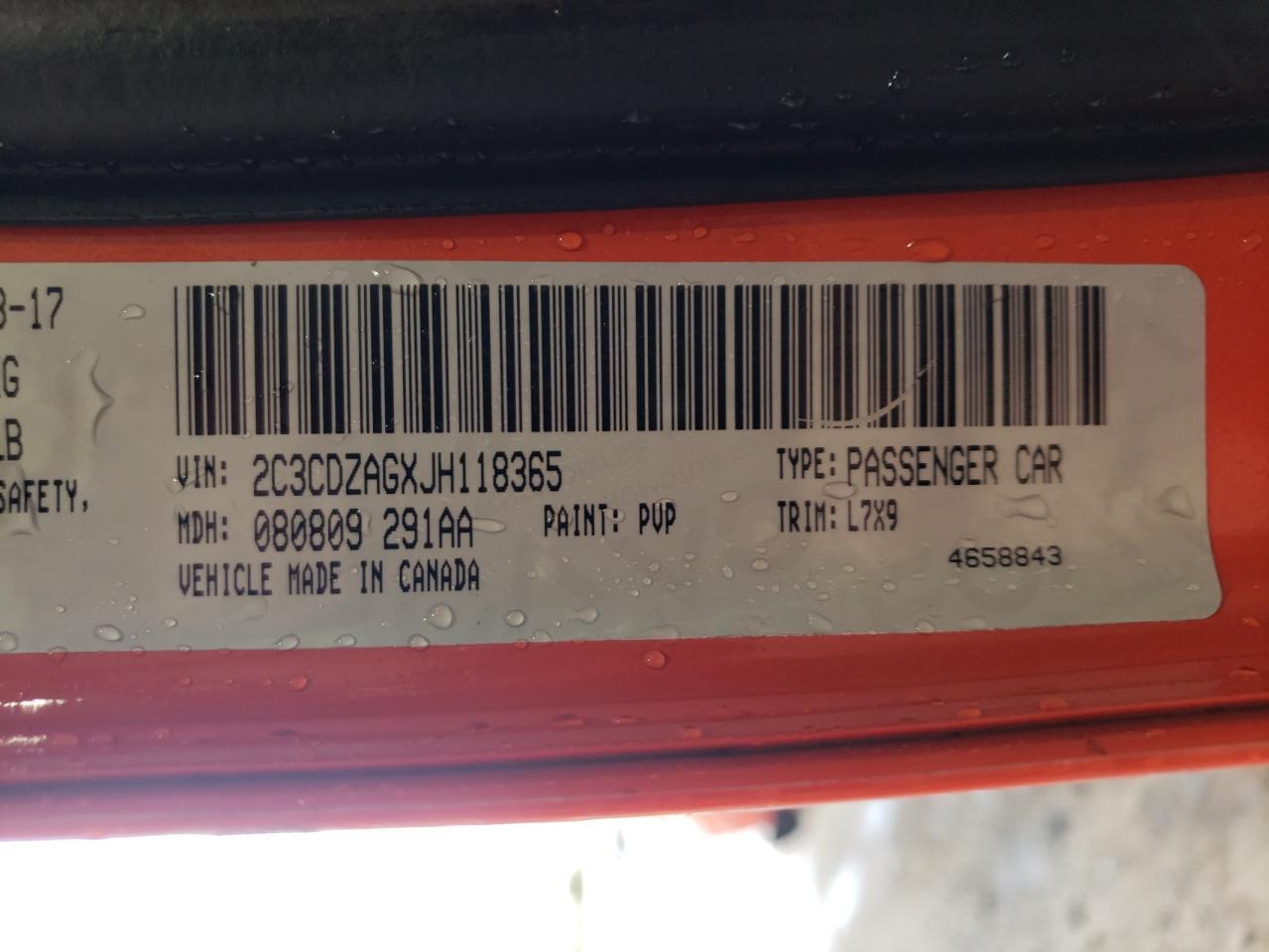 Photo 10 from auction – 2018 DODGE CHALLENGER with VIN 2C3CDZAGXJH118365
