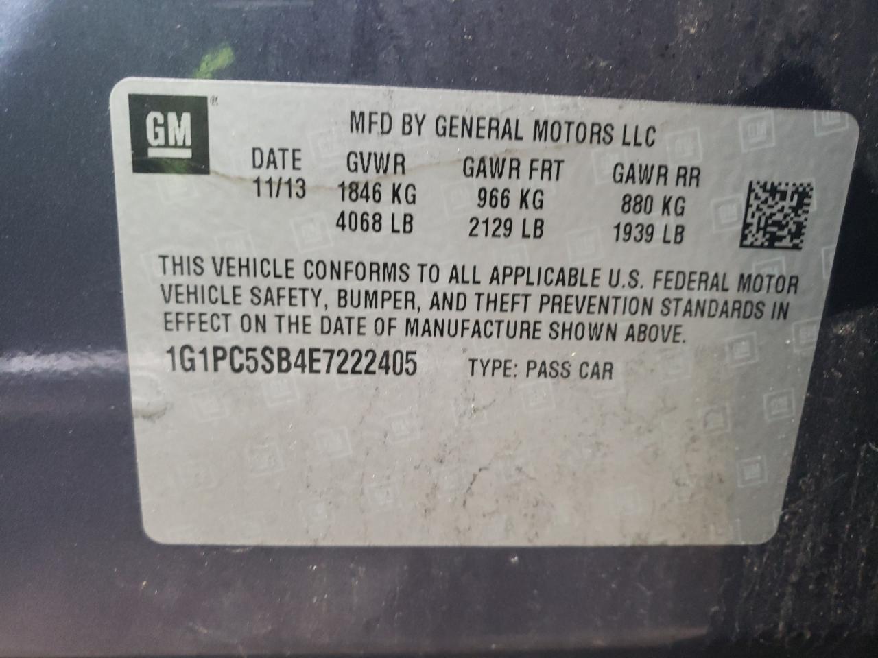 Photo 10 from auction – 2014 CHEVROLET CRUZE LT with VIN 1G1PC5SB4E7222405