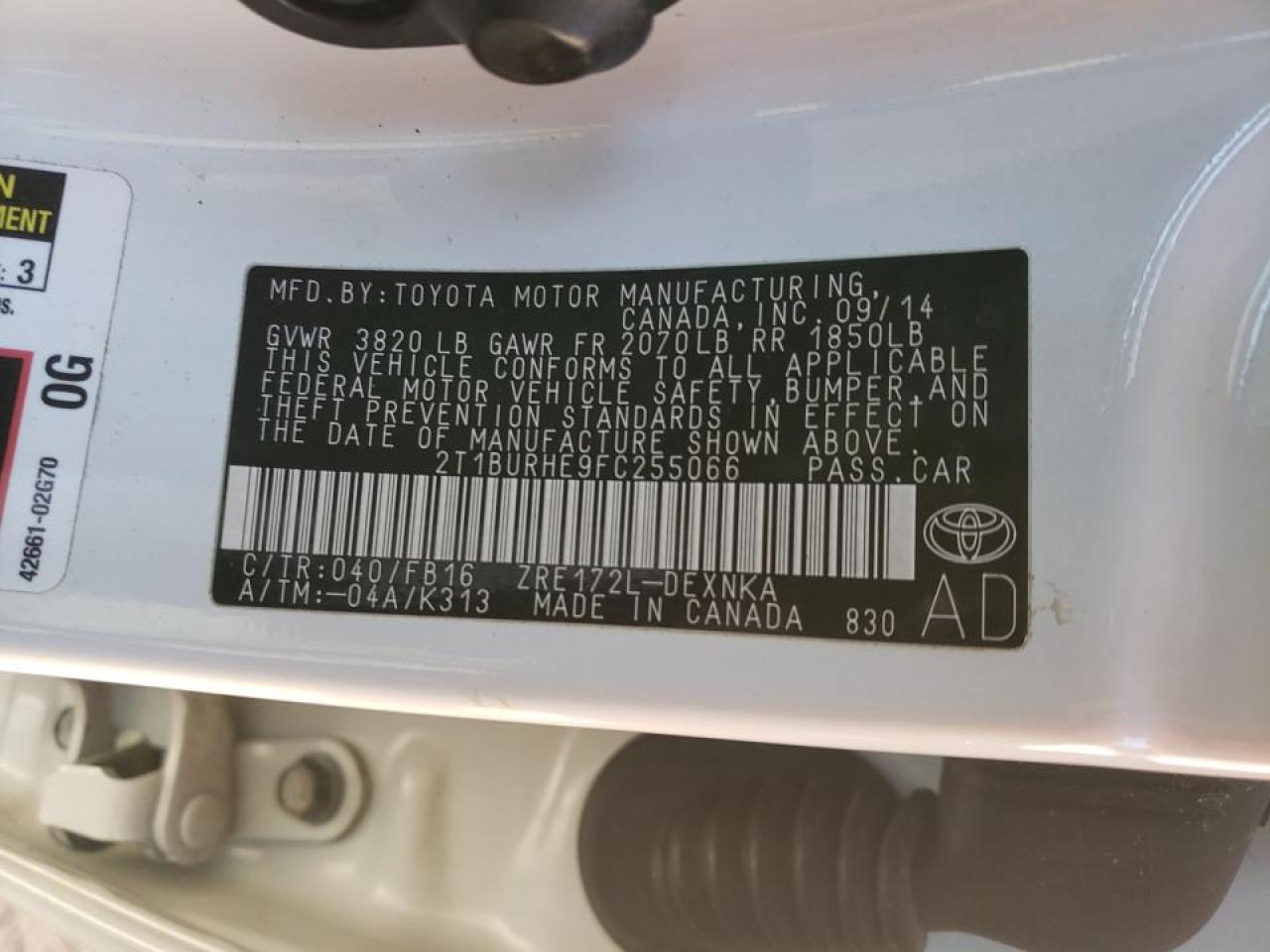 Photo 10 from auction – 2015 TOYOTA COROLLA L with VIN 2T1BURHE9FC255066