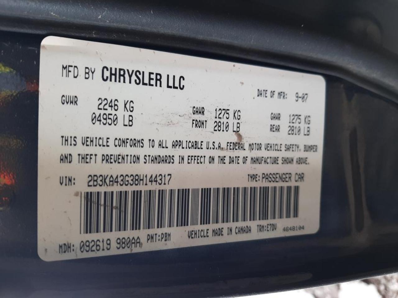 Photo 10 from auction – 2008 DODGE CHARGER with VIN 2B3KA43G38H144317