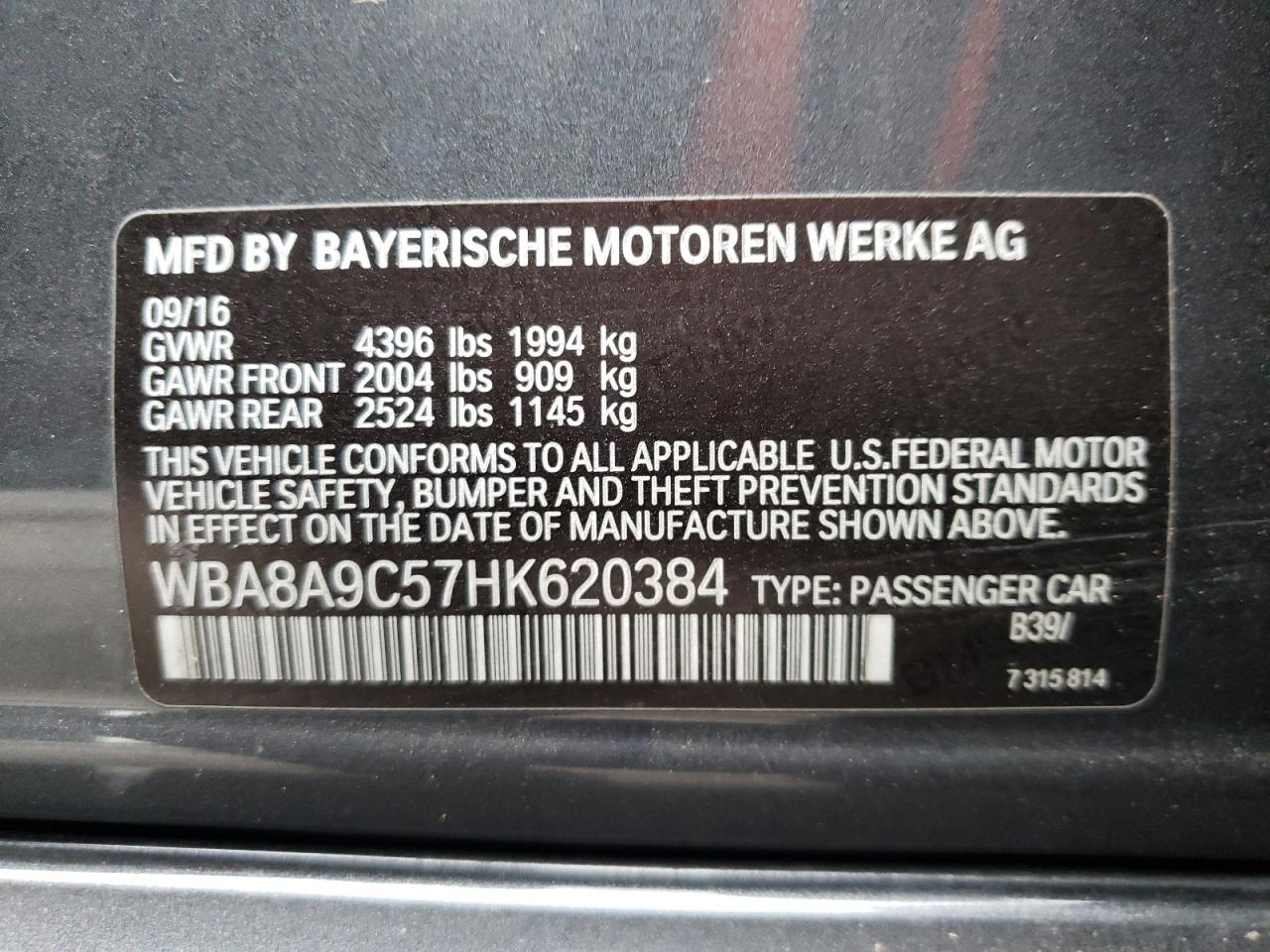 Photo 10 from auction – 2017 BMW 320 I with VIN WBA8A9C57HK620384