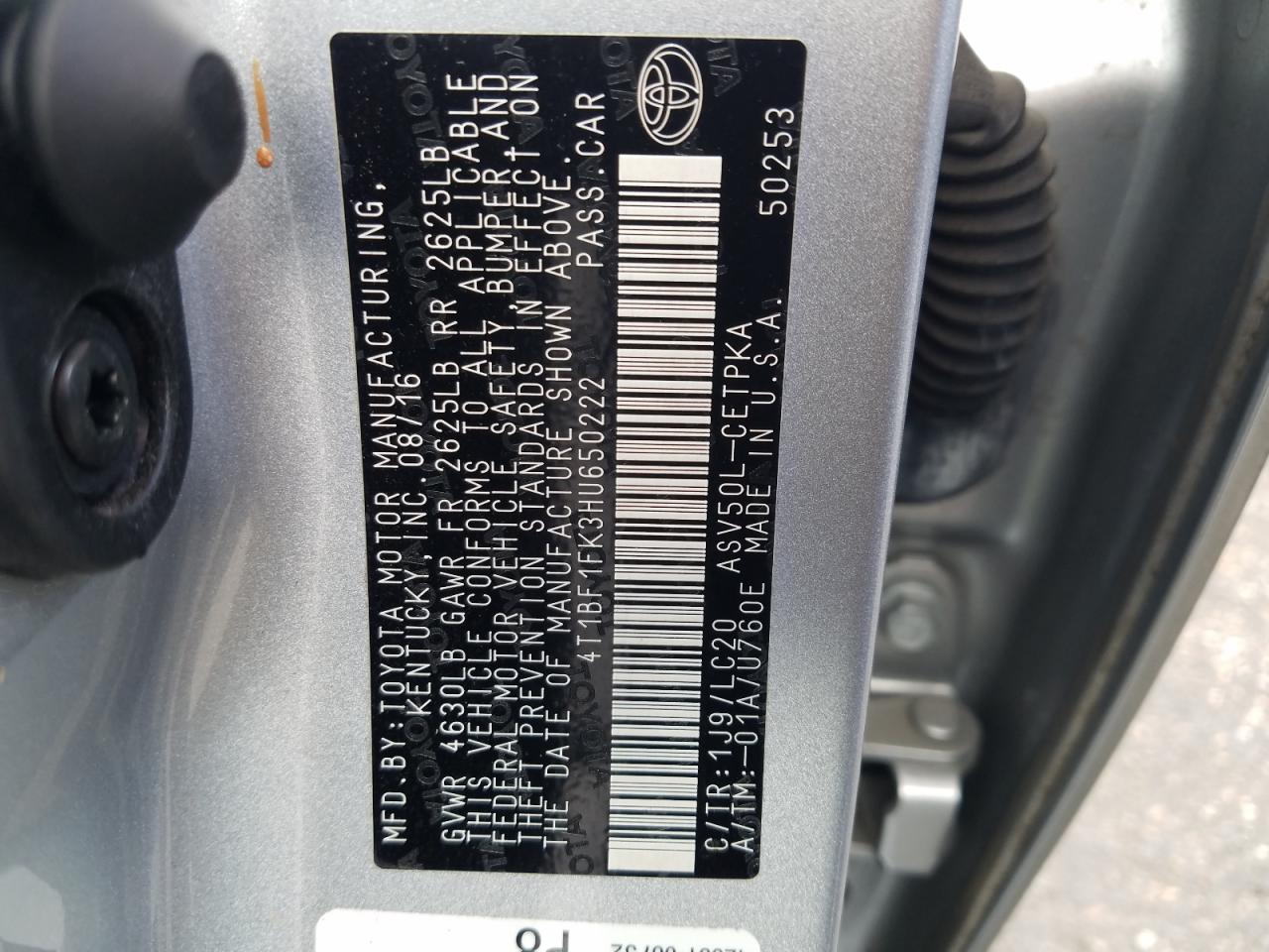 Photo 10 from auction – 2017 TOYOTA CAMRY LE with VIN 4T1BF1FK3HU650222