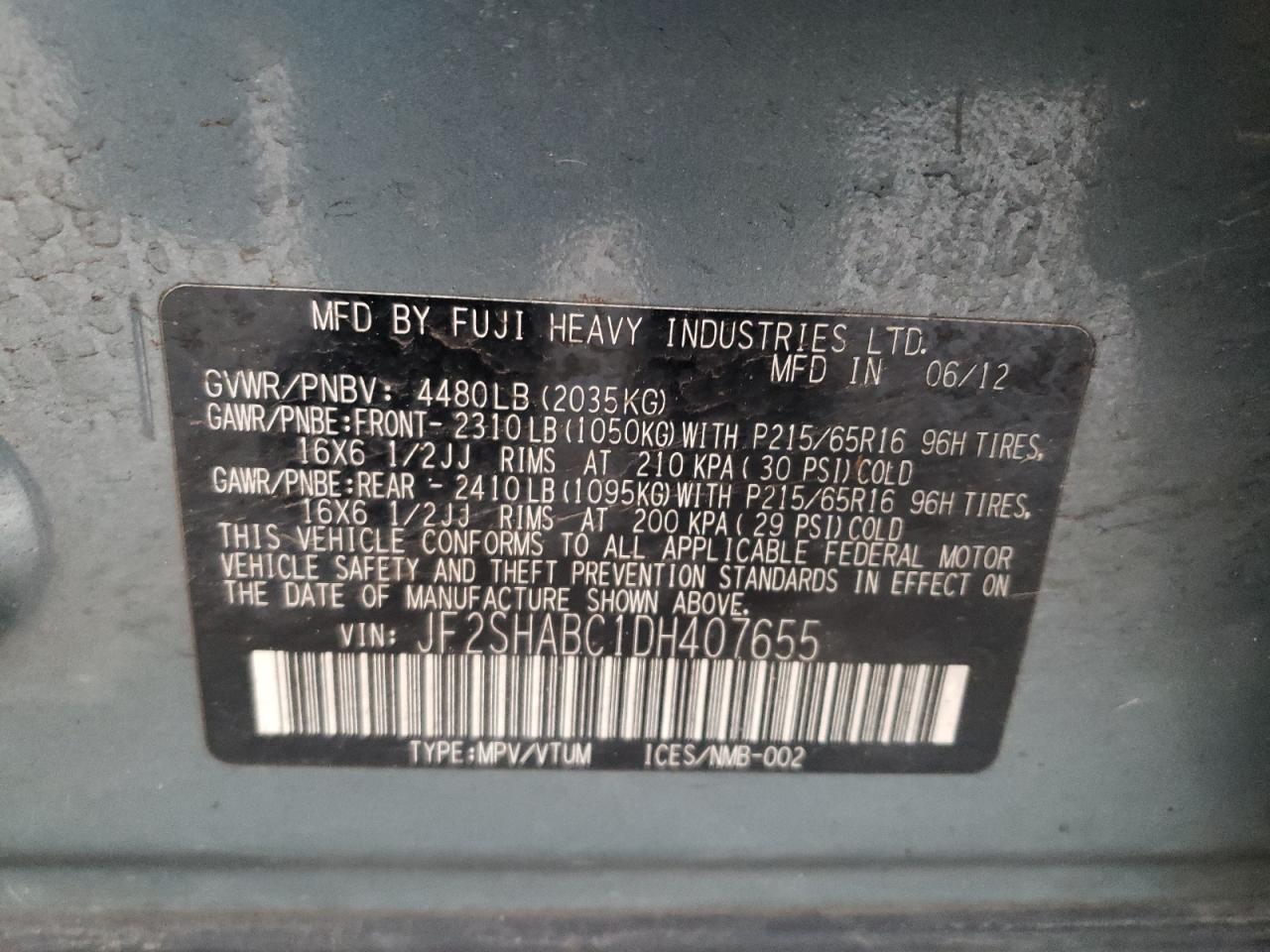 Photo 10 from auction – 2013 SUBARU FORESTER 2 with VIN JF2SHABC1DH407655