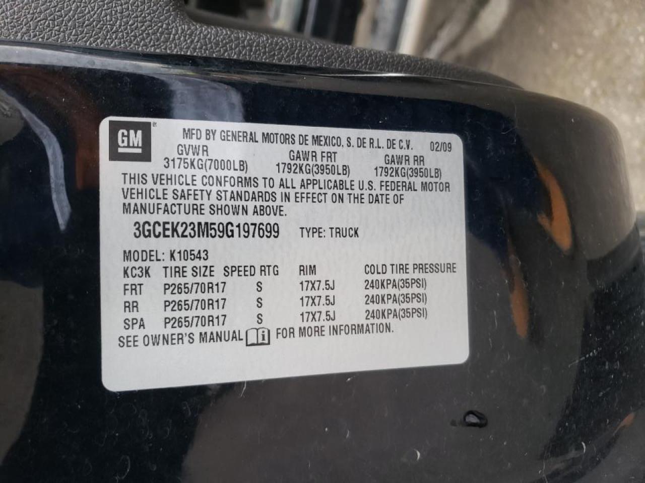 Photo 10 from auction – 2009 CHEVROLET SILVERADO with VIN 3GCEK23M59G197699