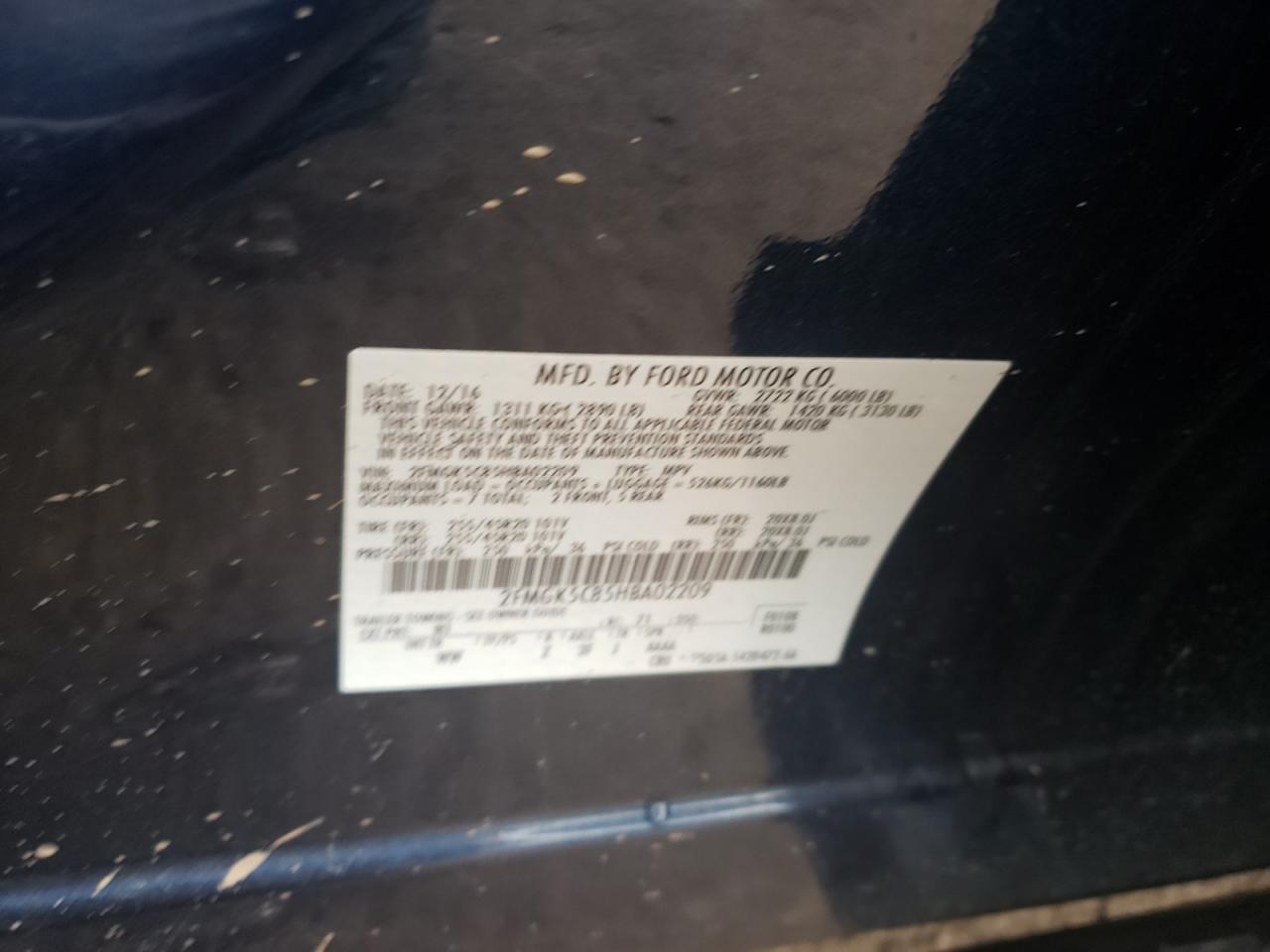 Photo 10 from auction – 2017 FORD FLEX SEL with VIN 2FMGK5C85HBA02209