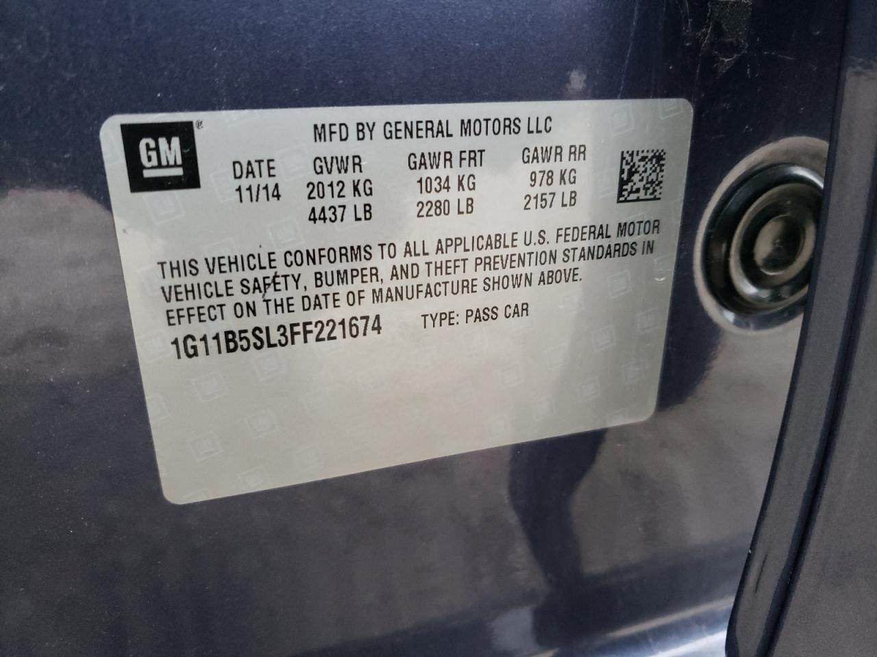 Photo 10 from auction – 2015 CHEVROLET MALIBU LS with VIN 1G11B5SL3FF221674