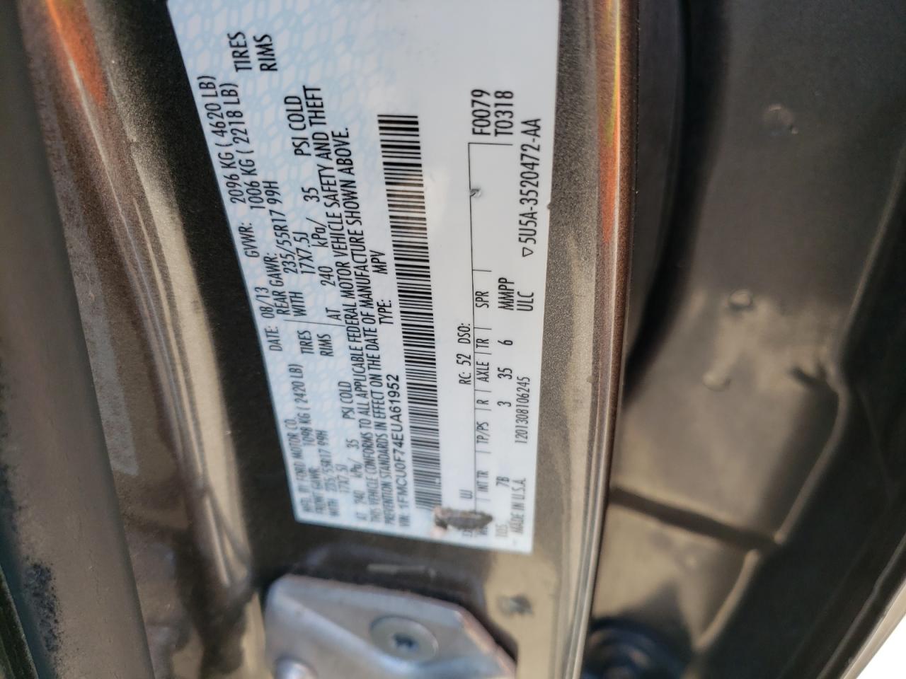 Photo 10 from auction – 2014 FORD ESCAPE S with VIN 1FMCU0F74EUA61952