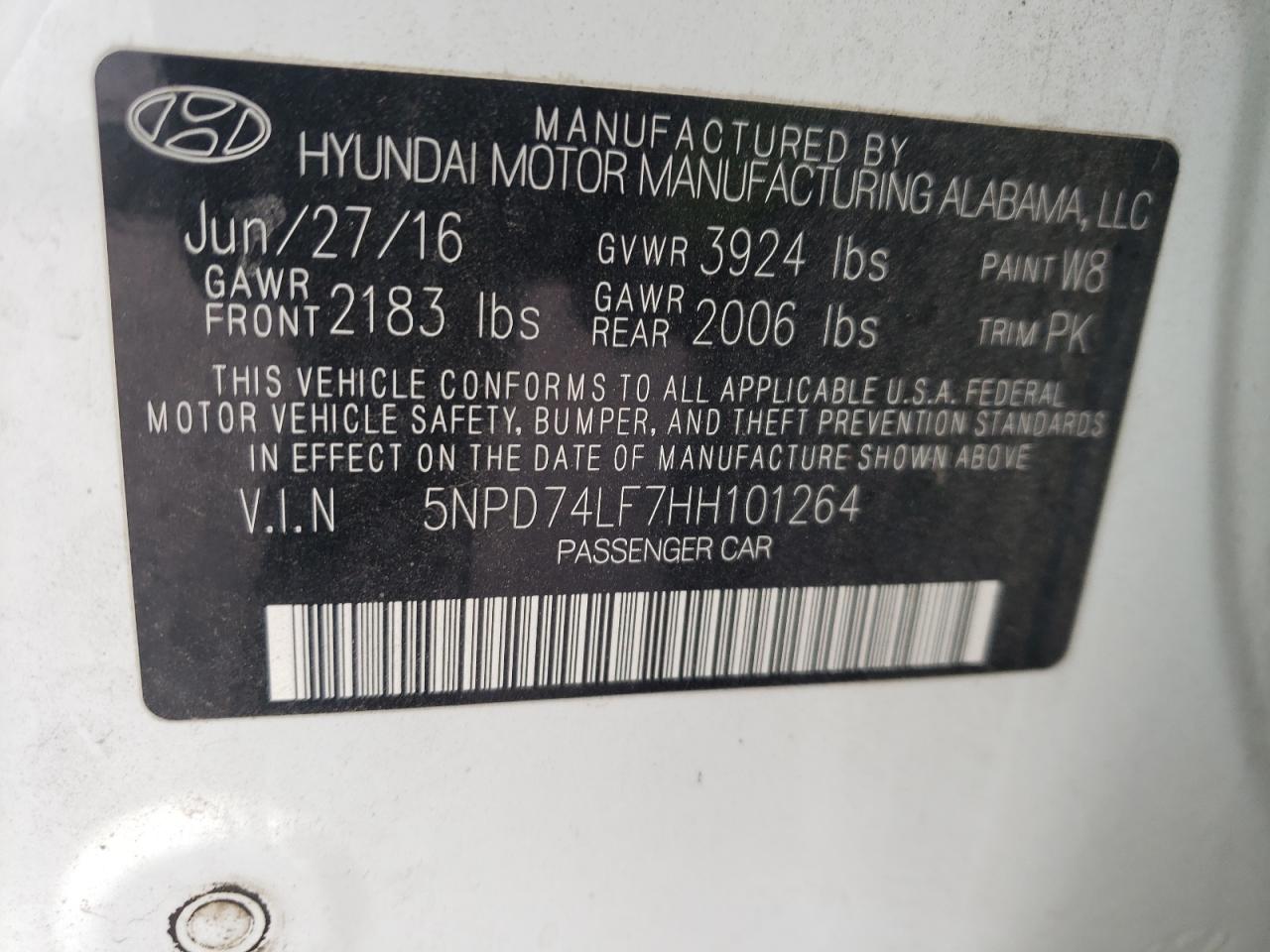 Photo 10 from auction – 2017 HYUNDAI ELANTRA SE with VIN 5NPD74LF7HH101264