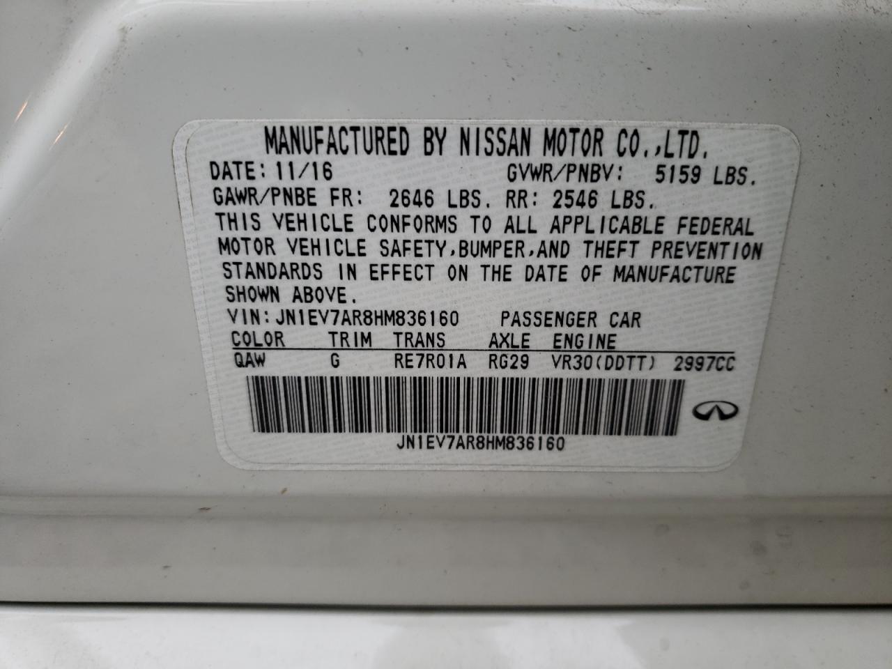 Photo 10 from auction – 2017 INFINITI Q50 PREMIU with VIN JN1EV7AR8HM836160