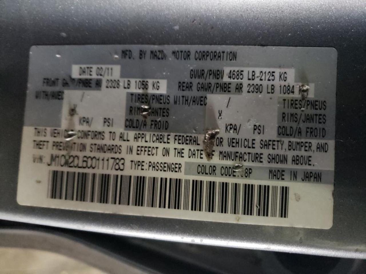 Photo 10 from auction – 2012 MAZDA 5 with VIN JM1CW2CL6C0111783