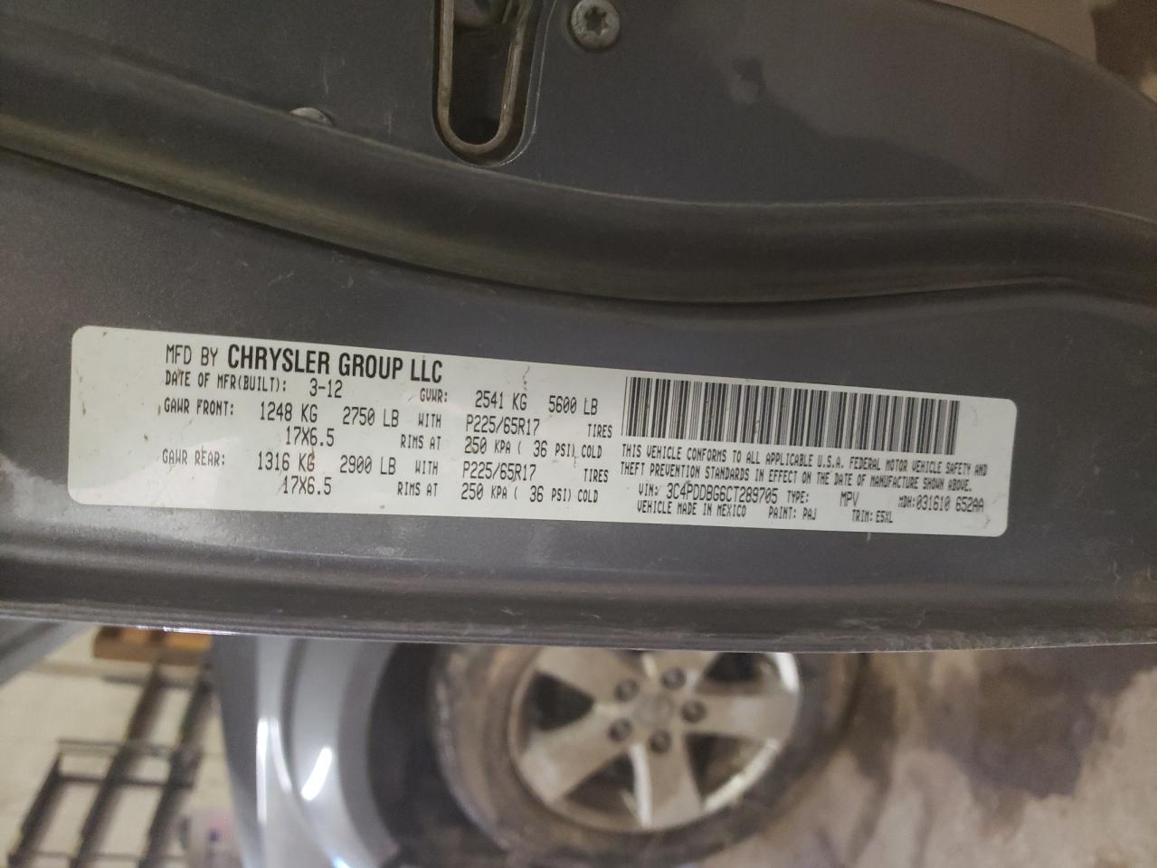 Photo 10 from auction – 2012 DODGE JOURNEY SX with VIN 3C4PDDBG6CT289705