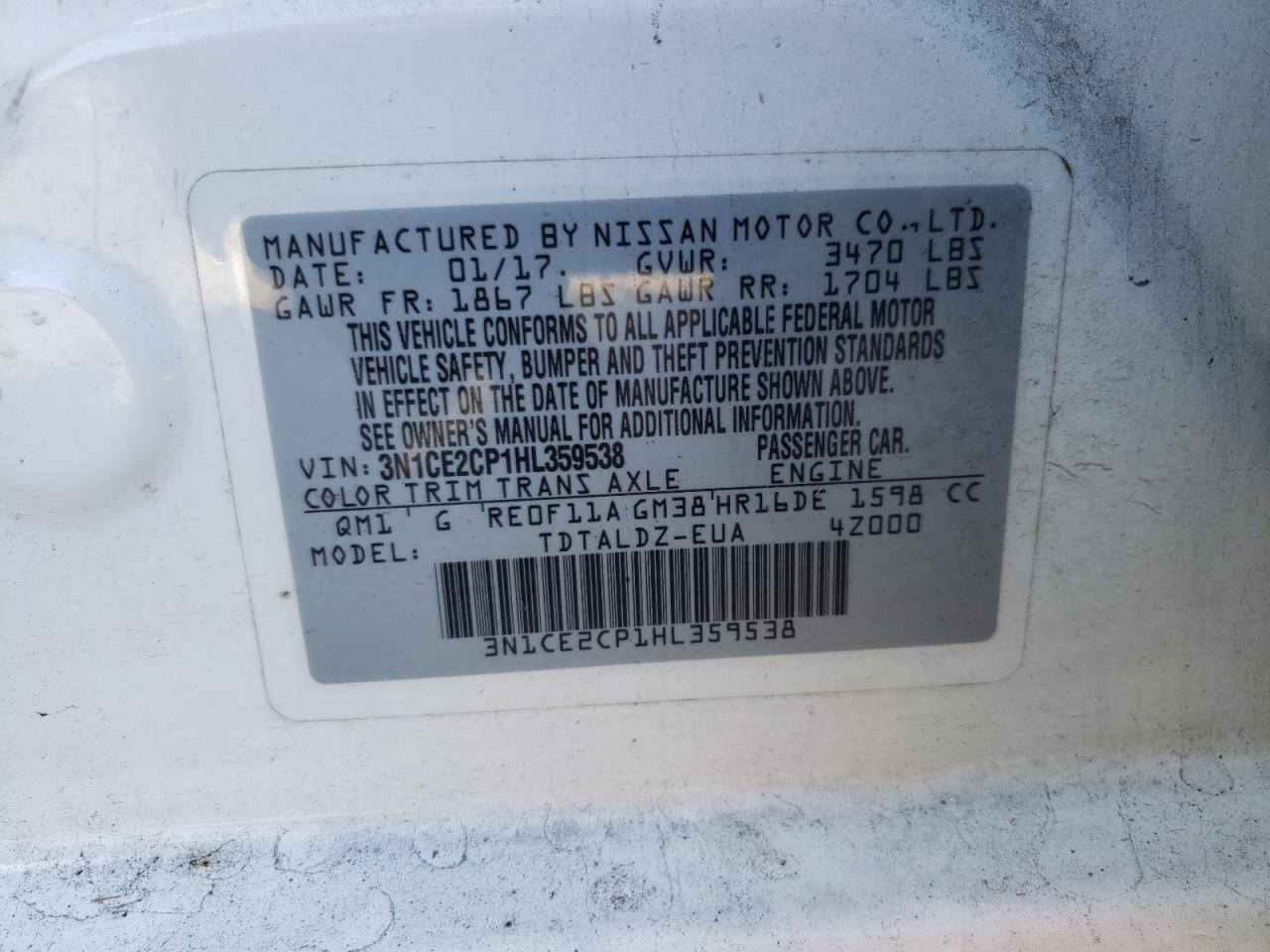 Photo 10 from auction – 2017 NISSAN VERSA NOTE with VIN 3N1CE2CP1HL359538