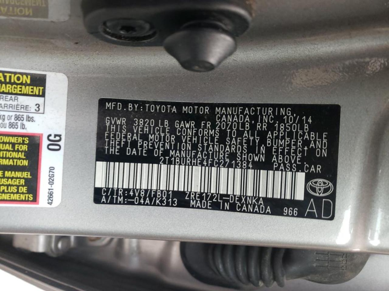 Photo 10 from auction – 2015 TOYOTA COROLLA L with VIN 2T1BURHE4FC271384