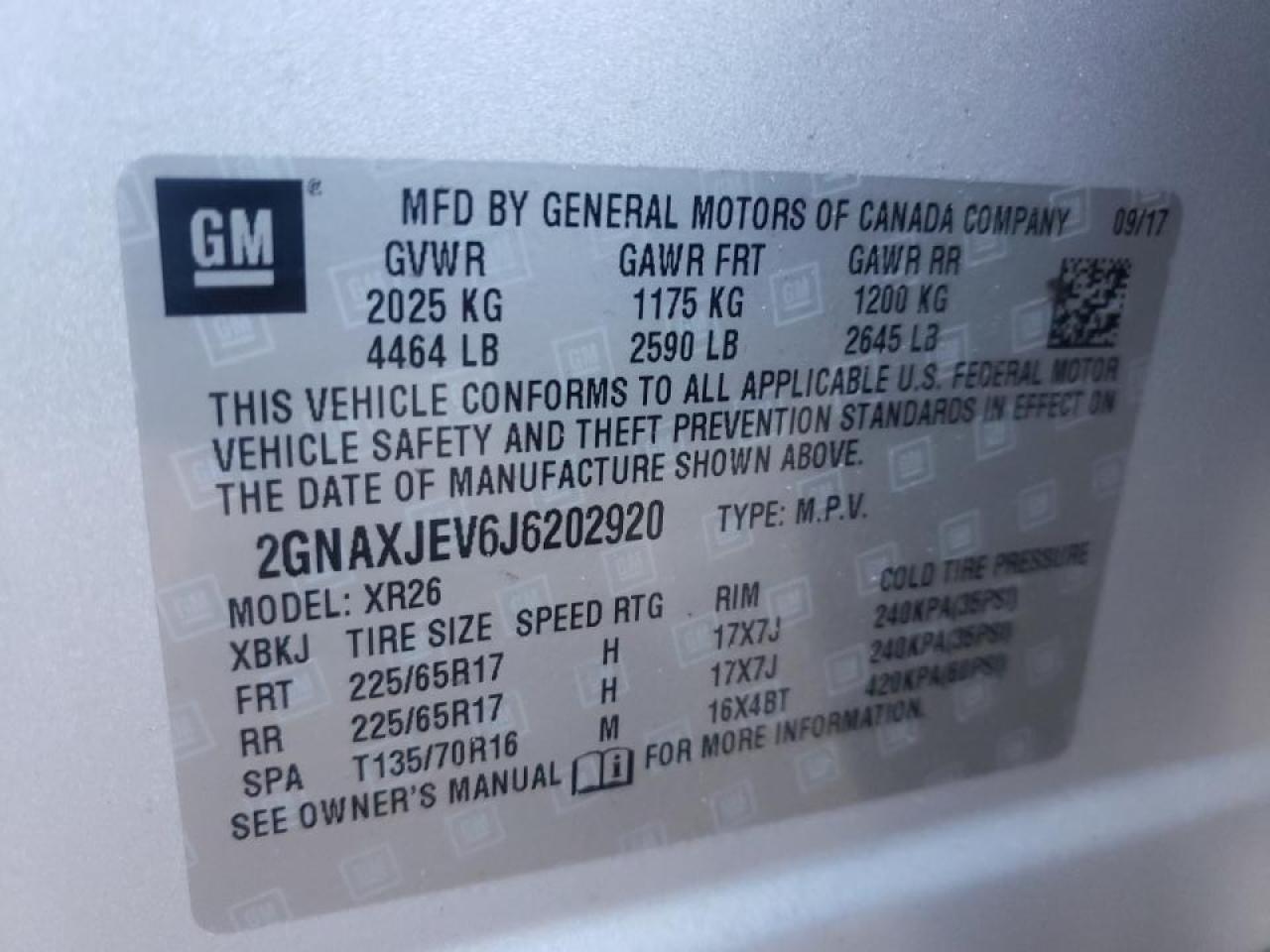 Photo 10 from auction – 2018 CHEVROLET EQUINOX LT with VIN 2GNAXJEV6J6202920