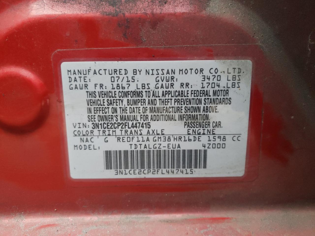 Photo 10 from auction – 2015 NISSAN VERSA NOTE with VIN 3N1CE2CP2FL447415