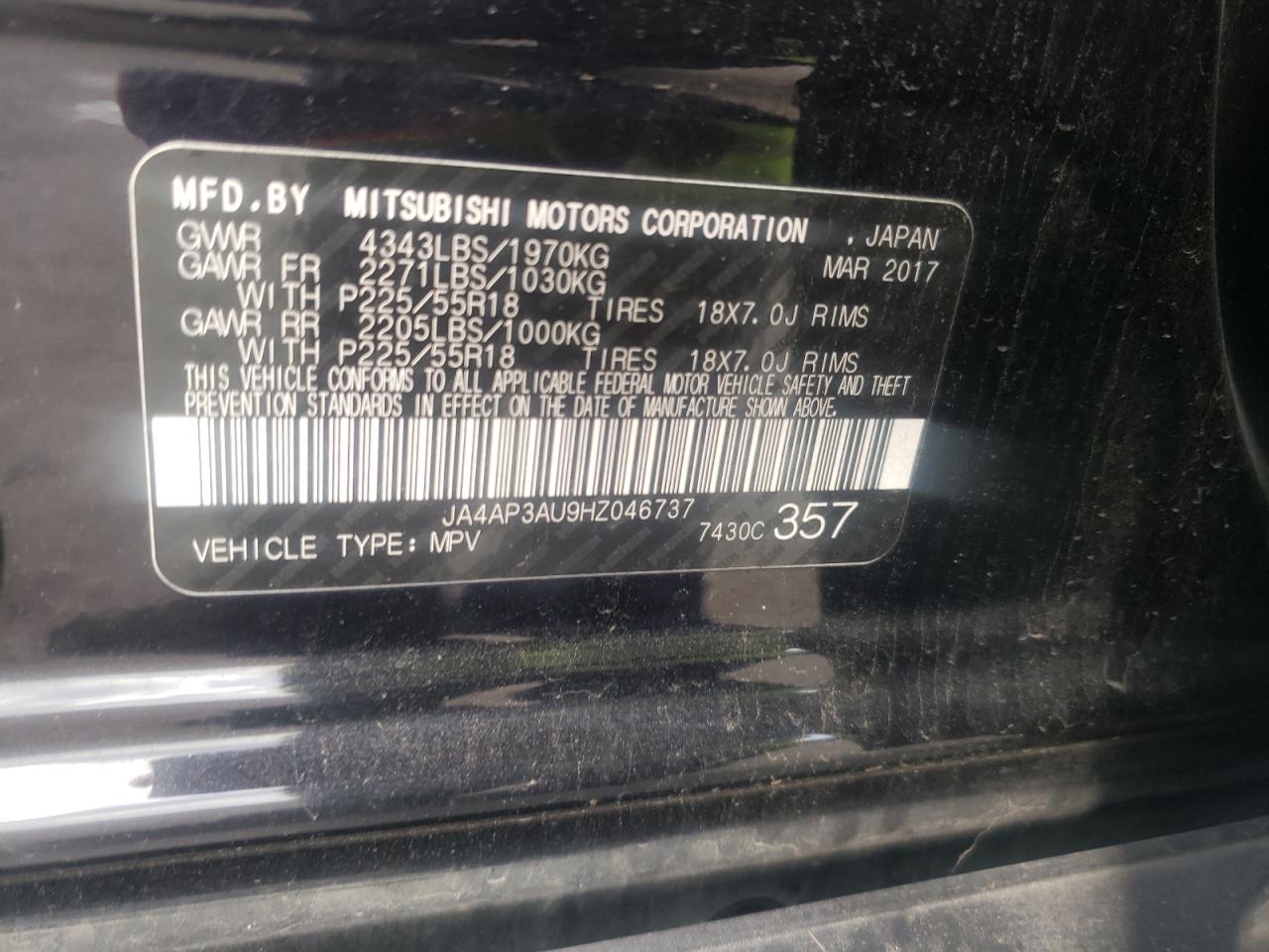 Photo 10 from auction – 2017 MITSUBISHI OUTLANDER with VIN JA4AP3AU9HZ046737