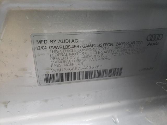 Photo 10 from auction – 2005 AUDI A4 2.0T with VIN WAUAF68E75A435781