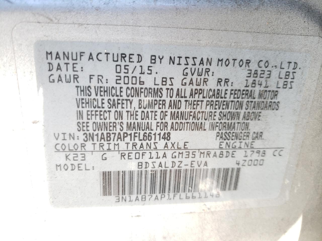 Photo 10 from auction – 2015 NISSAN SENTRA S with VIN 3N1AB7AP1FL661148