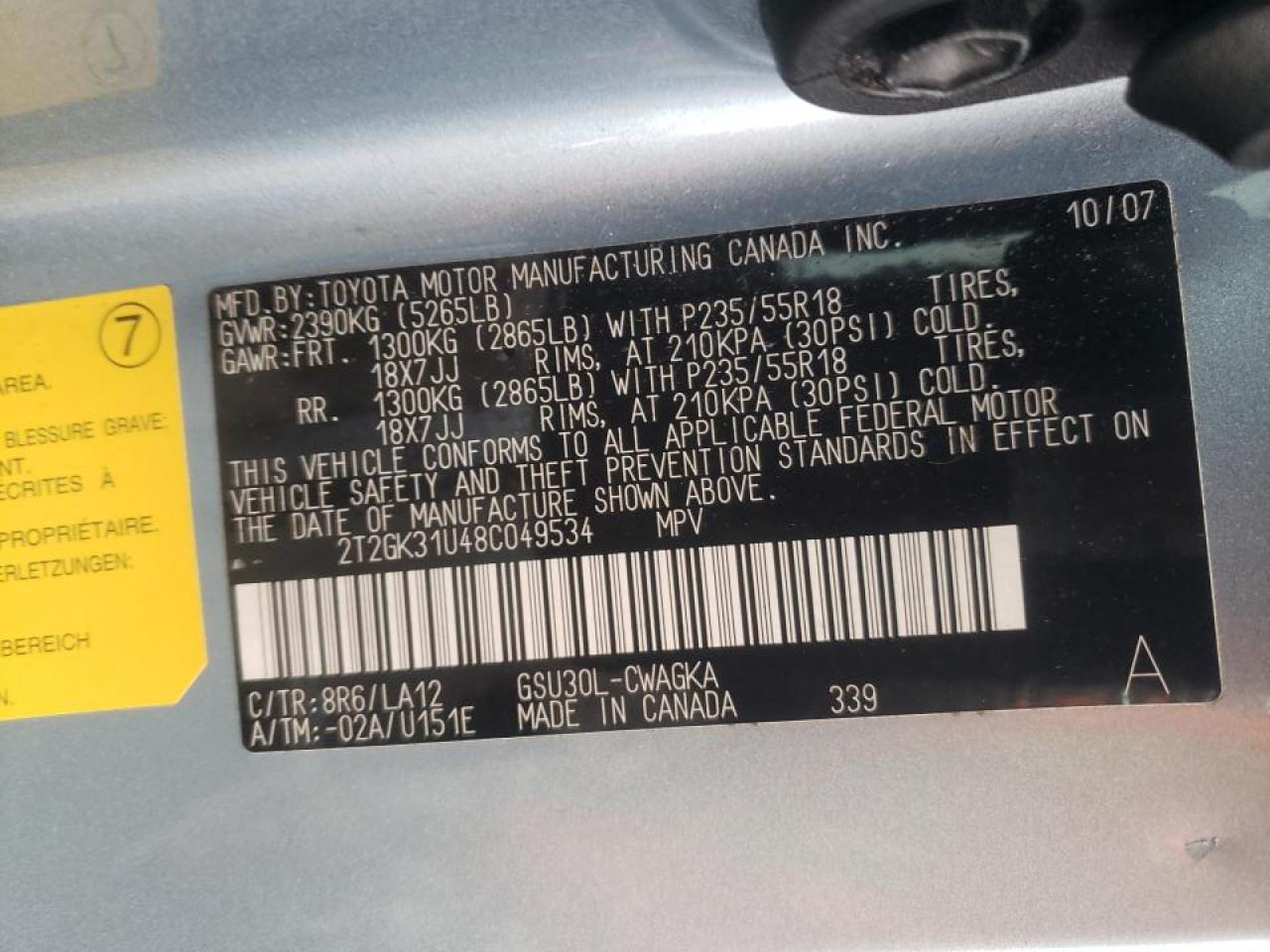 Photo 10 from auction – 2008 LEXUS RX 350 with VIN 2T2GK31U48C049534