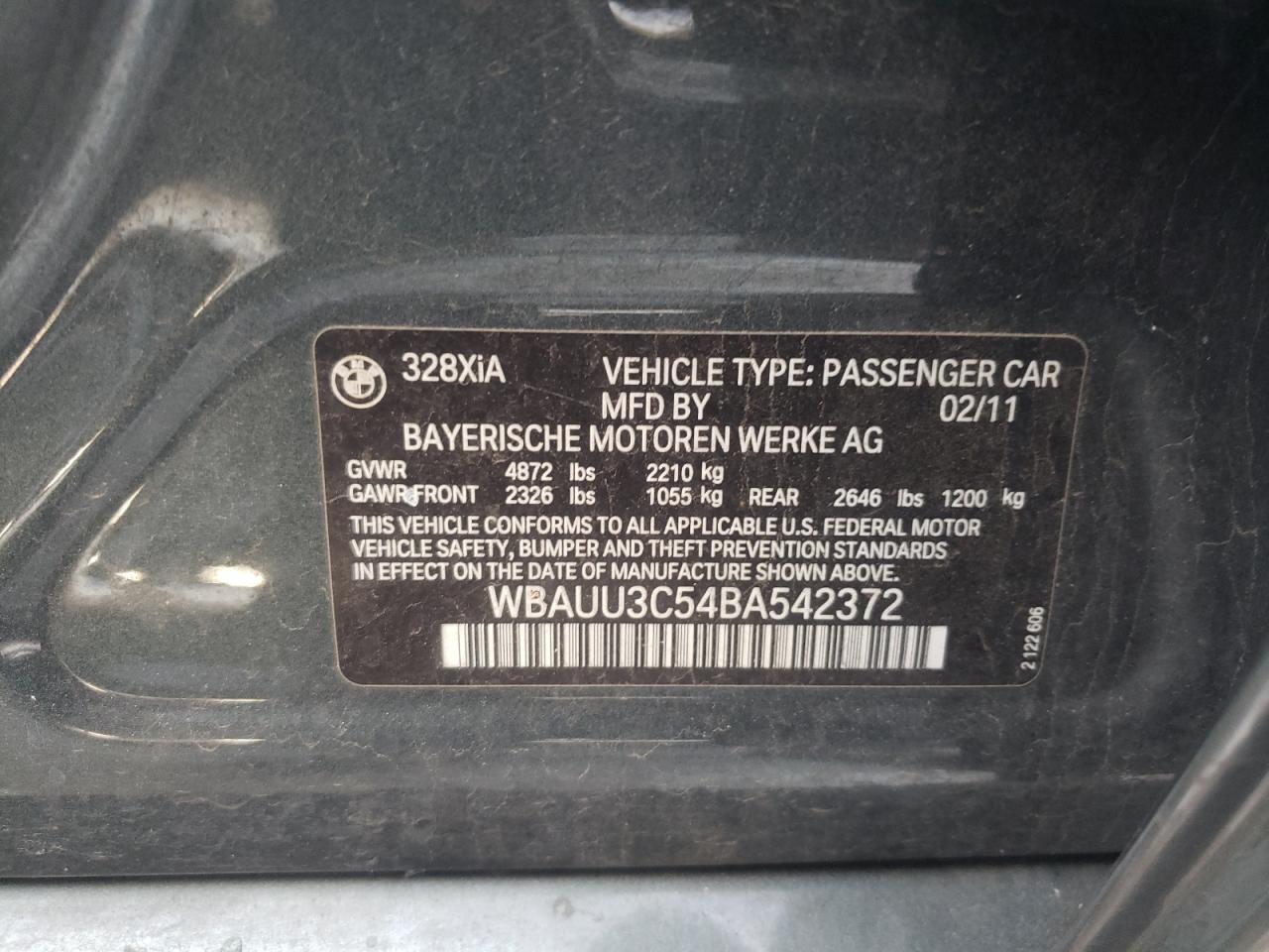 Photo 10 from auction – 2011 BMW 328 XI with VIN WBAUU3C54BA542372