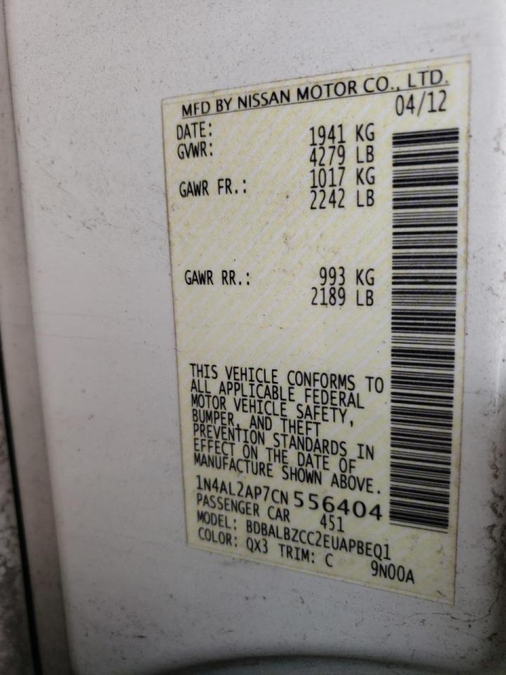 Photo 10 from auction – 2012 NISSAN ALTIMA BAS with VIN 1N4AL2AP7CN556404