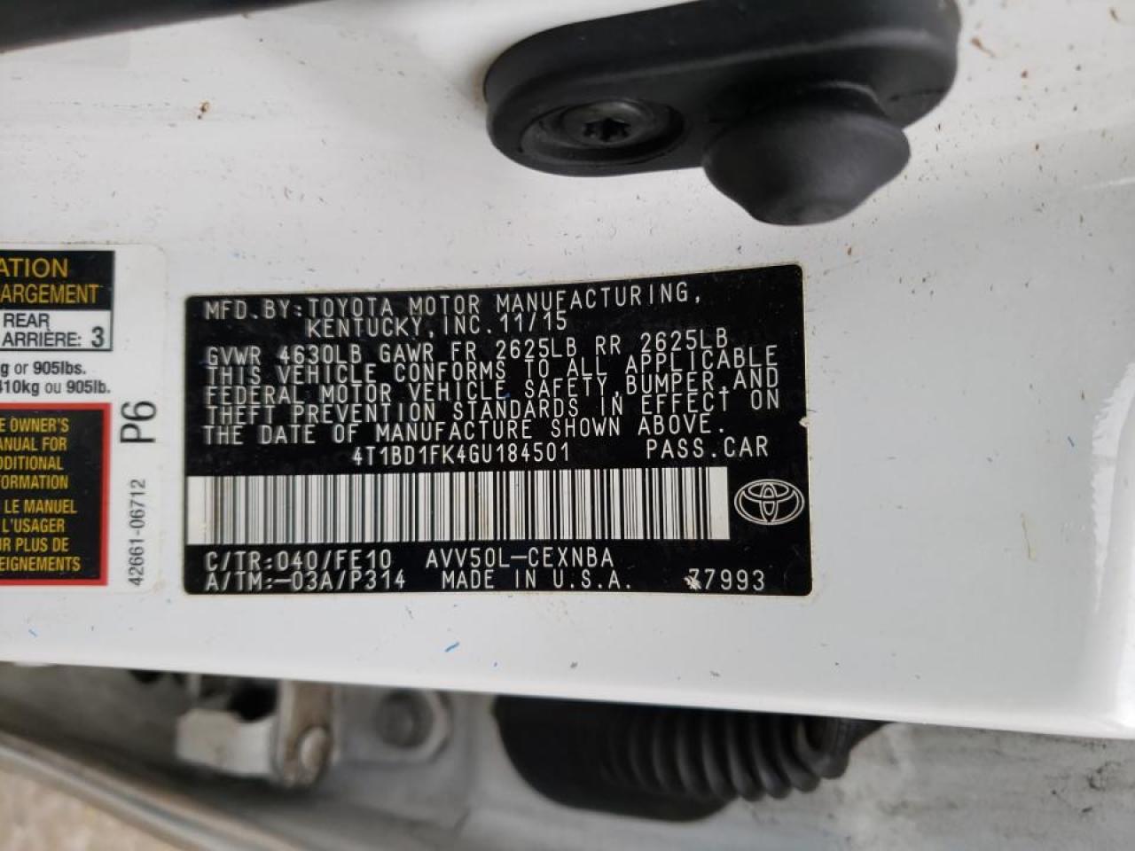 Photo 10 from auction – 2016 TOYOTA CAMRY HYBR with VIN 4T1BD1FK4GU184501