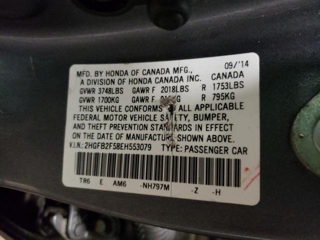 Photo 10 from auction – 2014 HONDA CIVIC LX with VIN 2HGFB2F58EH553079