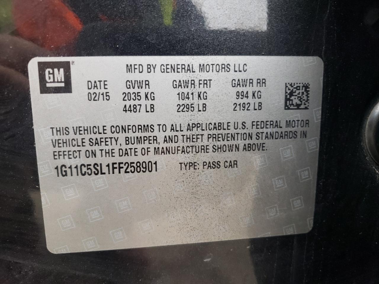 Photo 10 from auction – 2015 CHEVROLET MALIBU 2LT with VIN 1G11C5SL1FF258901
